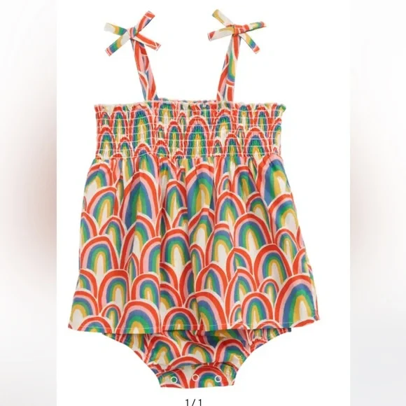 ❤️Tucker + Tate Ivory Egret Rainbow Stacks Dress EUC - Picture 1 of 5